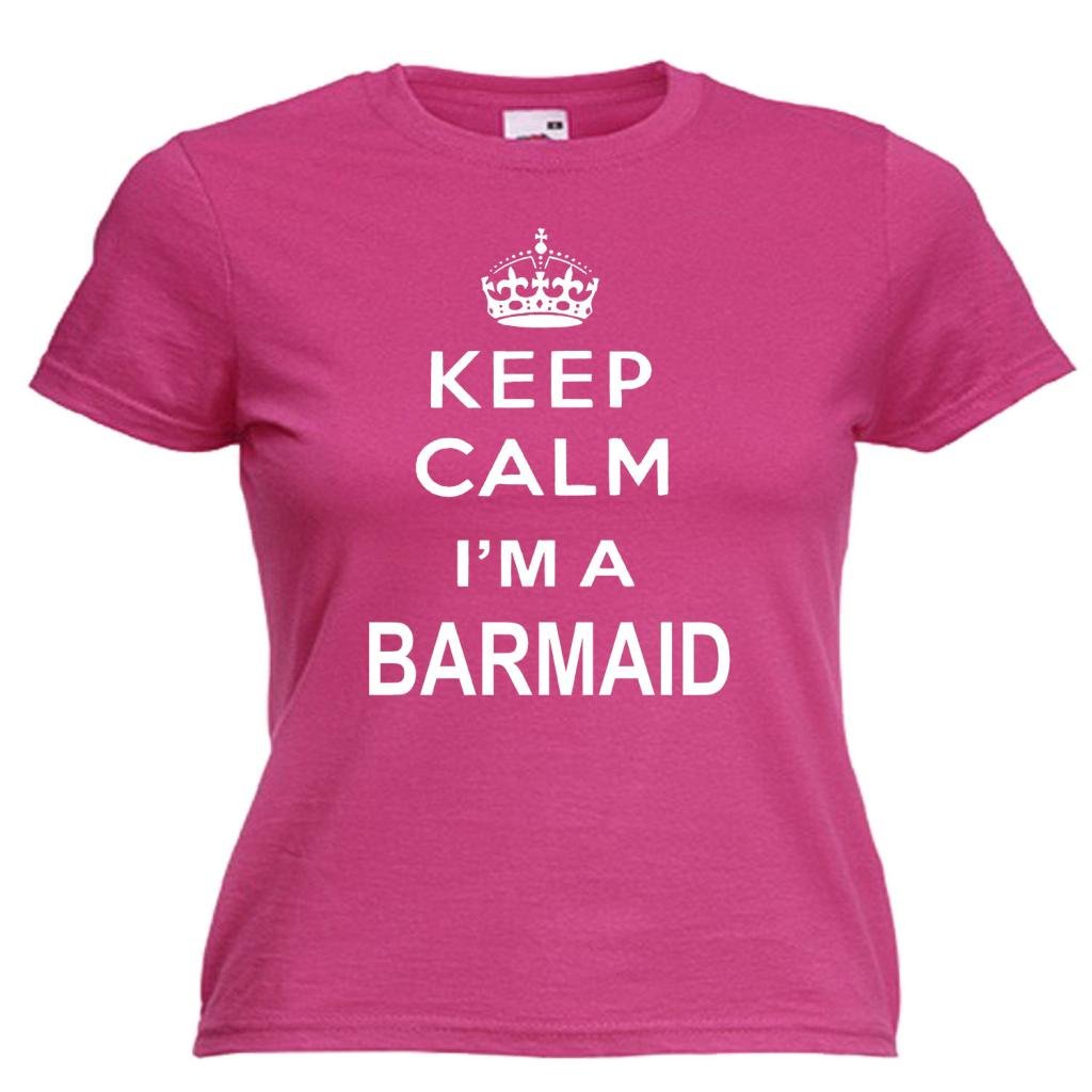 Keep Calm Barmaid Womens Lady Fit T Shirt Large Fuschia