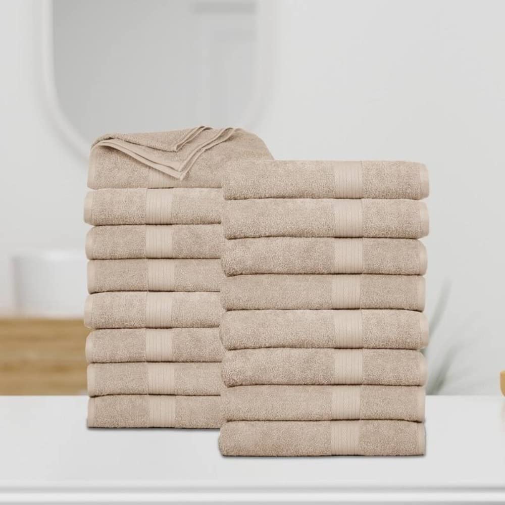 Beige Color 16 Piece Soft Highly Absorbent Cotton Bath Towels 16 in L X 20 in W X
