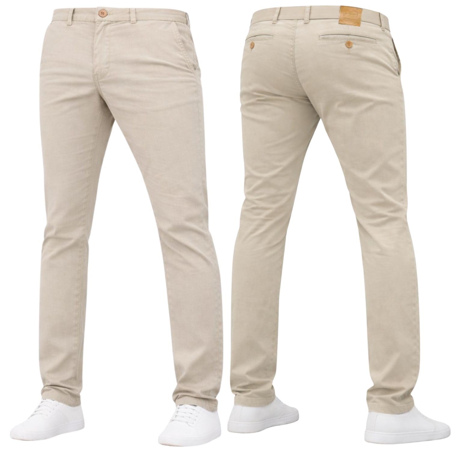 Crosshatch Mens Stretch Chino Slim Fit Leg Trousers Jeans by JeanBase Beige 32W X 30L
