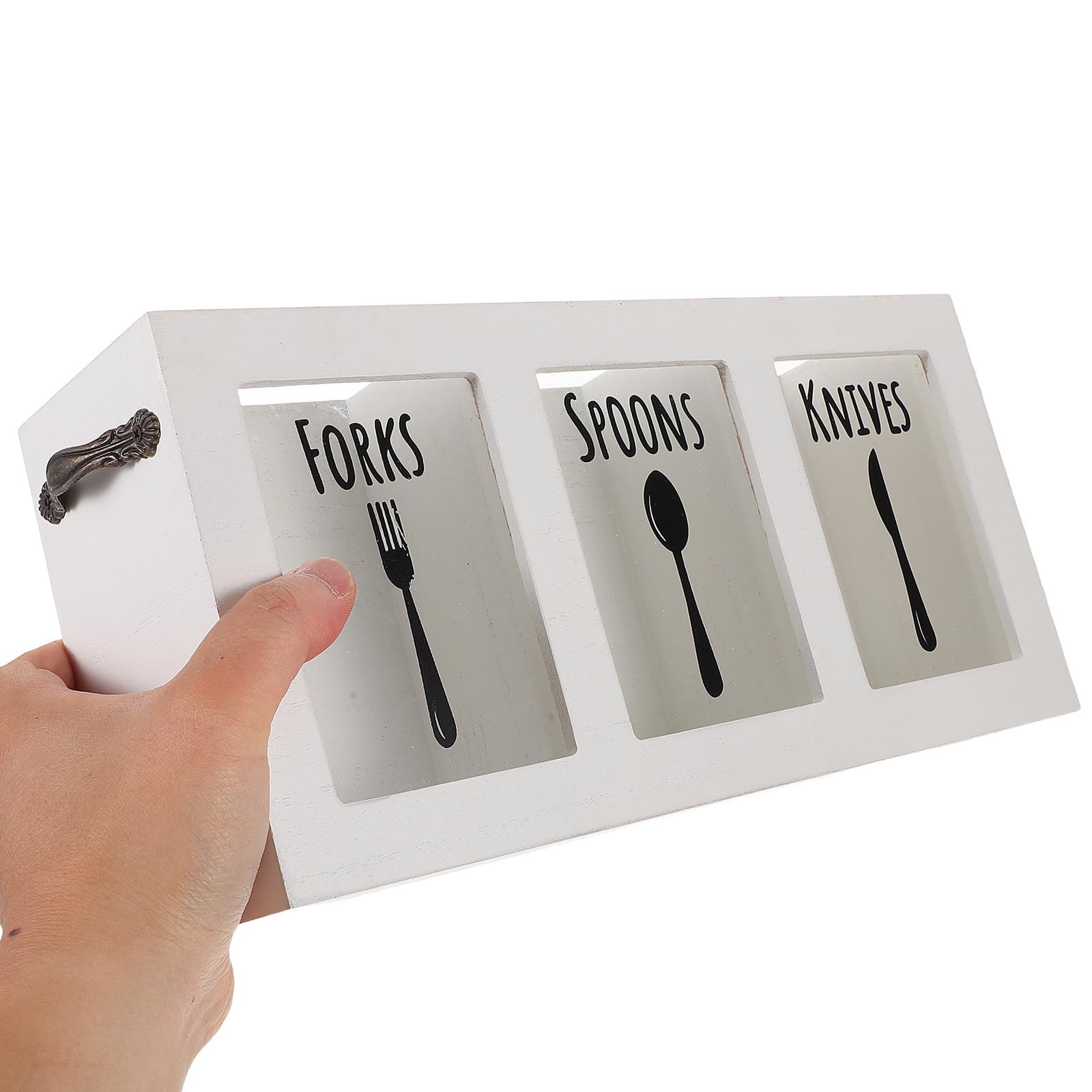 Caja de Cubiertos de Madera 3 Compartimentos para Almacenamiento Duradero y Soporte para Utensilios de Cocina en Encimera, Adecuado para Cocina y Cenas