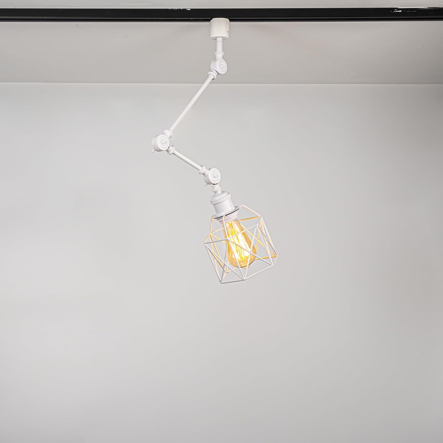 1 Pcs Adjustable Angle H-Type Track Mount Lighting White Metal Hollow Shade Minimalist Style E26 Track Lamp for Home Decor Background Gallery Store(No Track, Bulb)