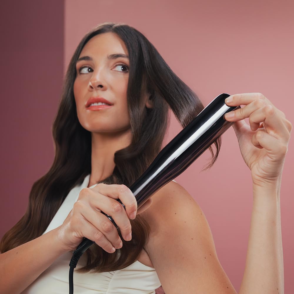 Cecotec Plancha de Pelo con Cable, Tecnología de Vapor e Infrarrojos Lisse iSteamy. 48W, Revestimiento de Cerámica y Queratina, Temperatura Regulable, Incluye Bolsa Térmica y Estuche de Cuero