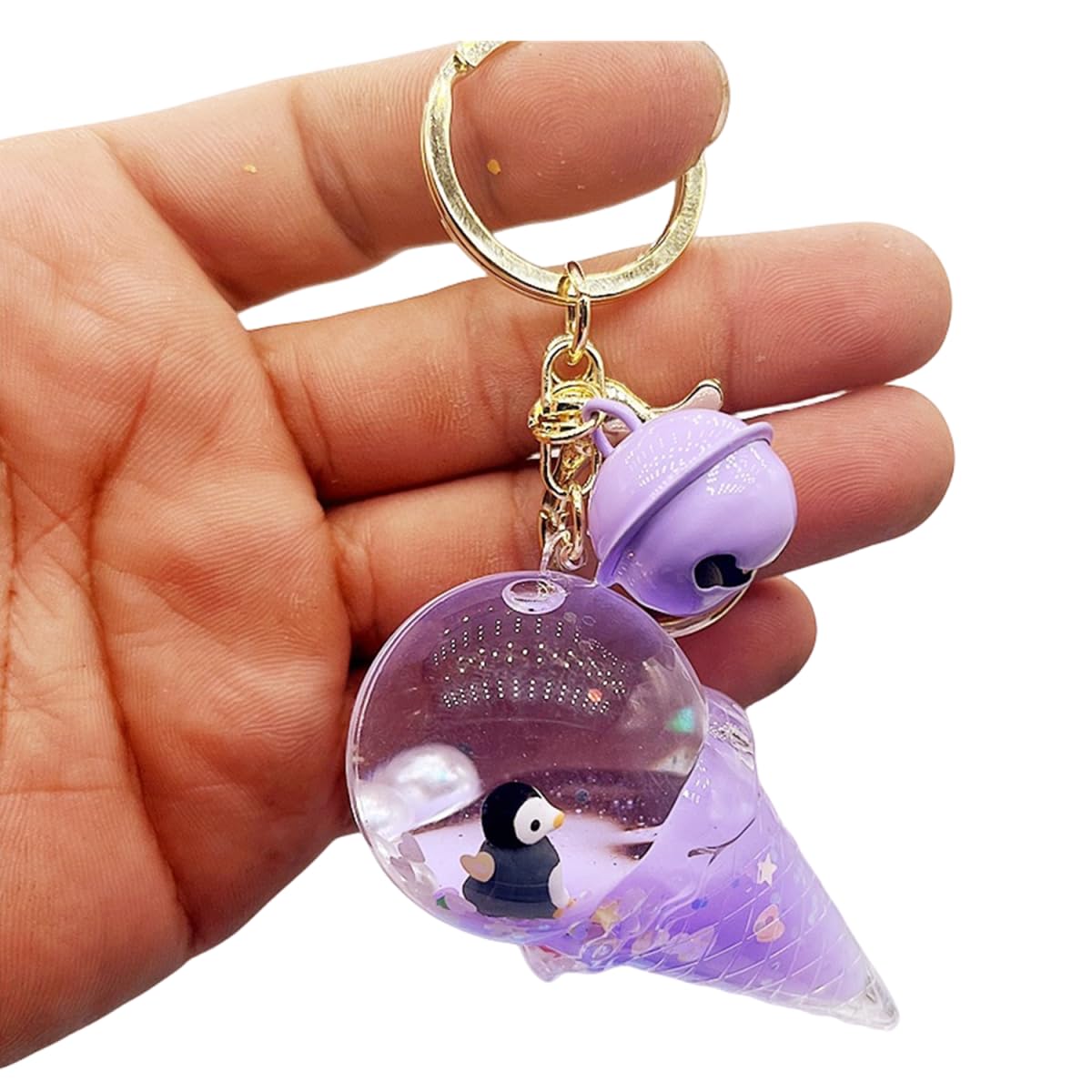 ZDHC Ice Cream Floating Sea Animals Keychain Creative Motion Liquid Quicksand Keyring Acrylic Car Keys Bag Pendant for Girl