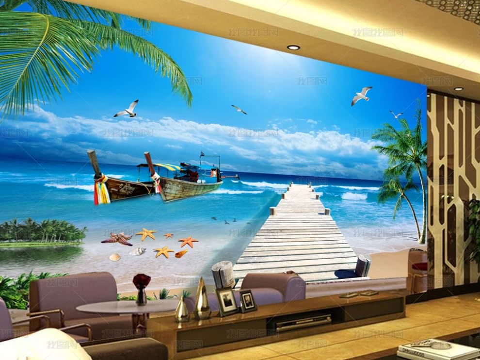 Papier peint intissé cocotiers grand format pour masquer mur abîmé - 2