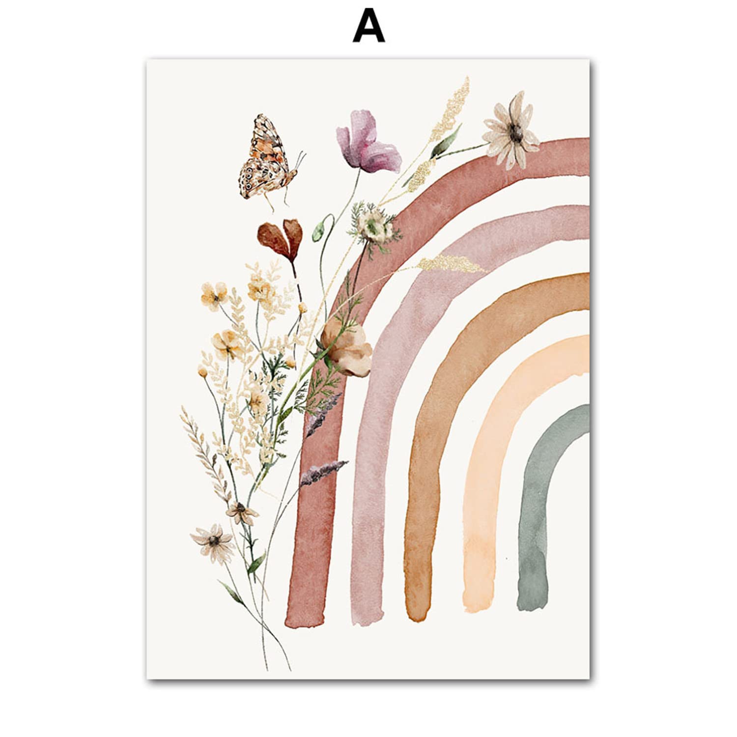 Herfair Set 3 Poster Per Cameretta – Arcobaleno, Sole E Farfalle – Dimensioni Multiple (21x30 Cm, 30x40 Cm, Ecc.) - 3