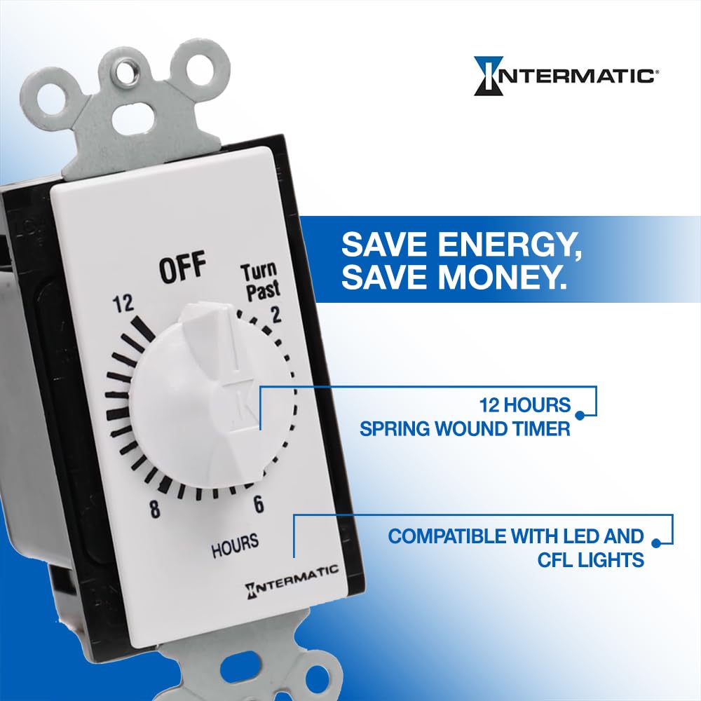 Intermatic SW15MWK Minuteur à ressort de 15 minutes, blanc, contrôle d'économie d'énergie pour lumières et appareils électroménagers, installation et fonctionnement faciles
