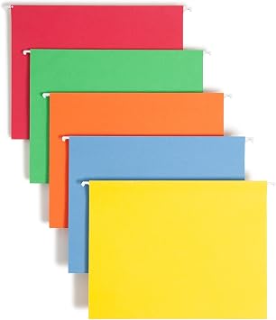 Smead Standard Hanging File Folders, 25 Count, Assorted Primaries, 1/5-Cut Adjustable Tabs, Letter Size 64059