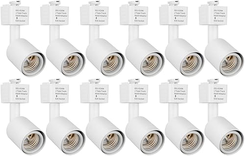 mirrea Cabezal de iluminación de riel tipo J a E26 Adaptador de base de tornillo mediano Dirección de luz ajustable paquete de 12 (blanco)