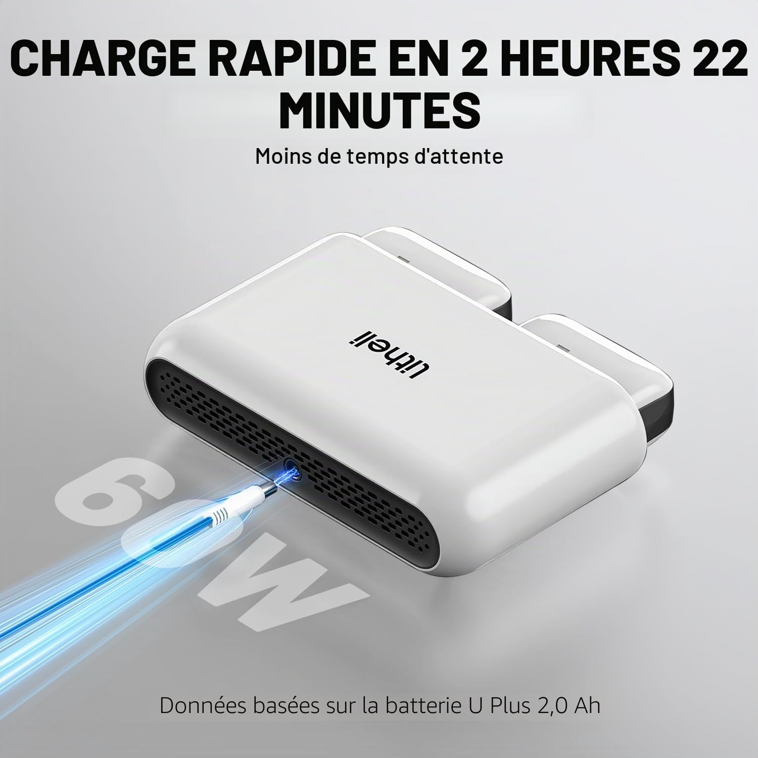 Litheli Chargeur pour batterie U20, 20 000 mAh en environ 1 heure