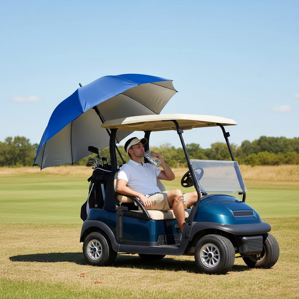Soporte para Paraguas de Golf, Ajustable, Negro, Resistente, Fácil de Instalar, Portátil para Carrito de Golf, para Viajes y Deportes al Aire