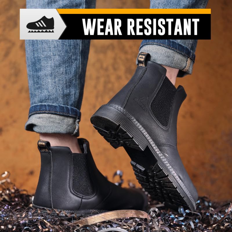Image of Unisex-Adults Steel Toe Chelsea Boots, Men's Industrial Construction Shoes, Waterproof, Lightweight, Comfortable, Non-slip Safety Boots
