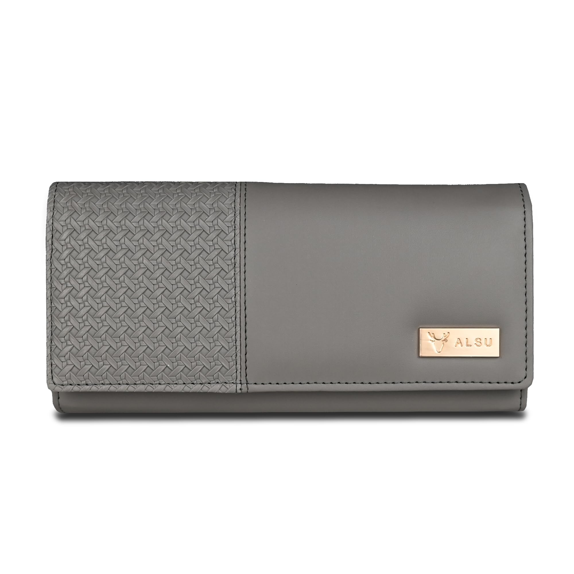 ALSU Women's Faux Leather Hand Wallet Clutch Trendy | 6 Card Slots | Phone Pocket | Zipper Pockets| Hand Purse (Grey)