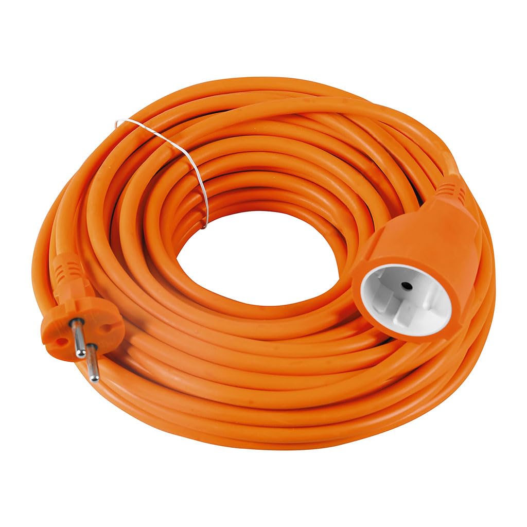 Prolungatore, prolunga elettrica - Prolunga elettrica - Prolunga 20 m - Intensità: 16 A - Cavo HO5VV-F - 2 x 1,5 mm² - Colore: Arancione - Uso esterno - Lunghezza: 20 m