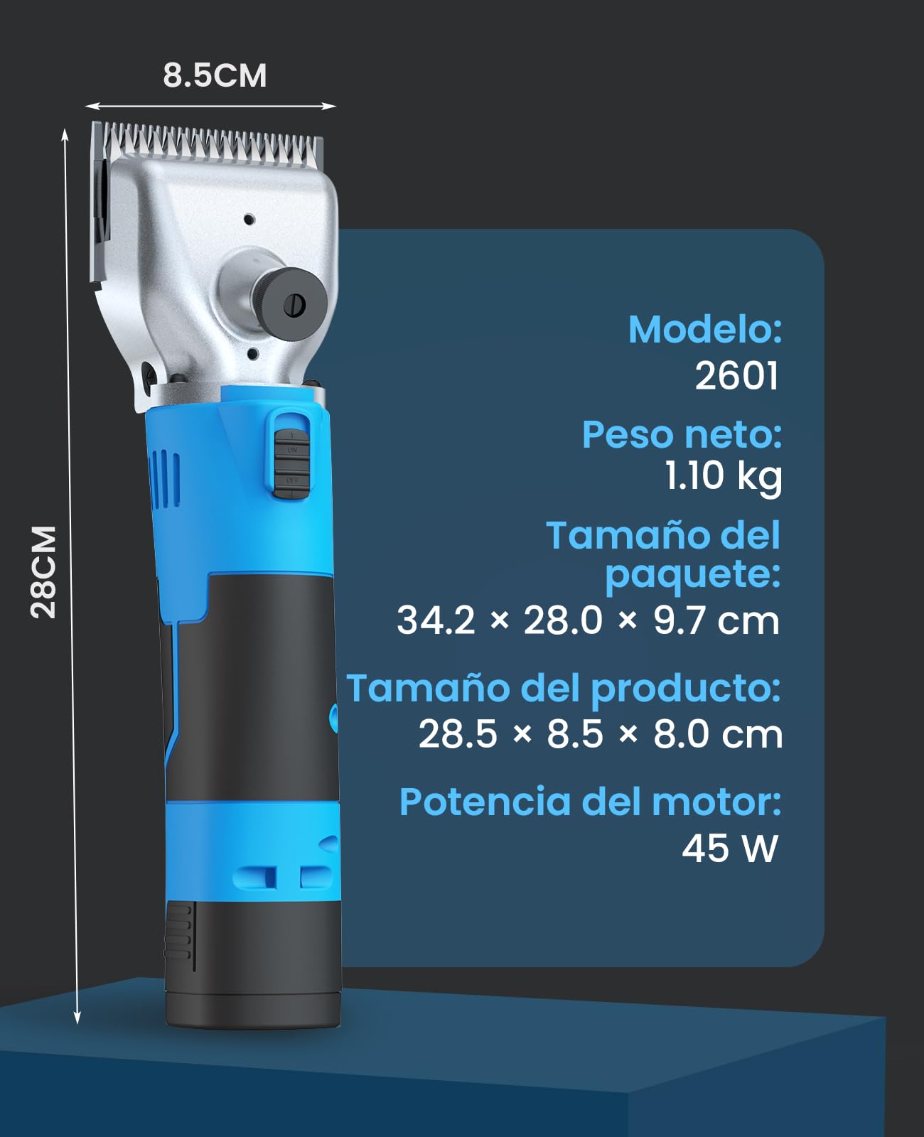 oneisall Maquina pelar Caballos de 2 Bateria, Profi Esquiladora Caballos para Pelo Grueso y Enmarañado, Maquina esquilar Caballos con motor potente de 2400 PRM/MIN, Apto para todo el cuerpo (Azul)