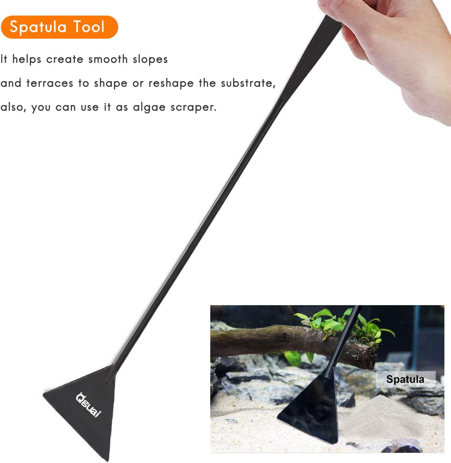 Qguai 5 in 1 Aquascaping Tools Anti-Rust Planted Aquarium Tools, Long Aquarium Tweezers Scissors Spatula Algae Scraper Set, Stainless Steel Feeding Tongs Fish Tank Starter Kit Bonsai Tools