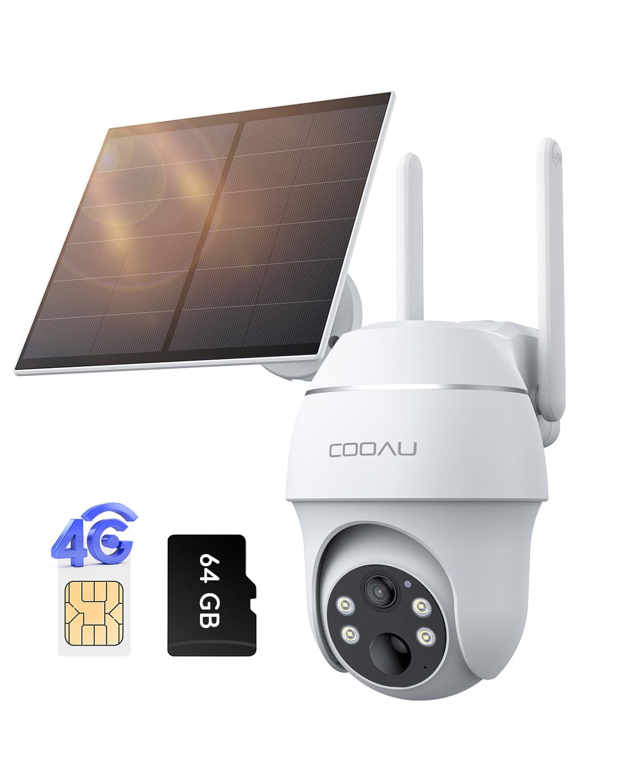 COOAU 4G LTE Camera Surveillance Extérieure sans fil - 2K 3MP Caméra Solaire sans Wi-Fi avec carte SIM | 360° PTZ | Audio bidirectionnel | Vision nocturne couleur | IP66 | Stockage local 64 Go & cloud