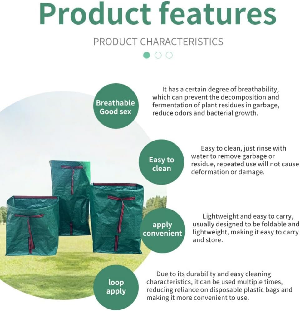 3 Pcs 53 Gallon Leaf Collector Bags, Reusable Garden Bags for debris, Garden Waste Bag, Lawn and Leaf Bags, Yard Bags