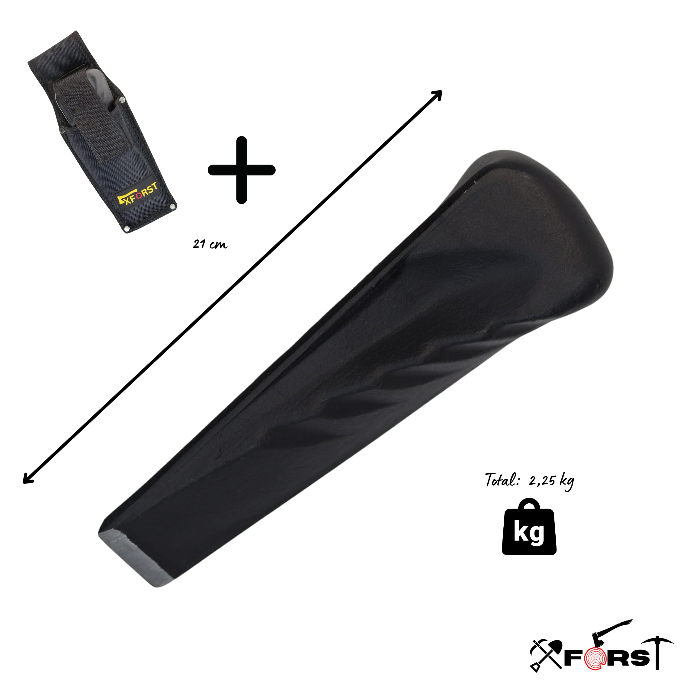 Xforst Coin à Fendre Hélicoïdal Coin Éclateur Bois en Acier Forgé Plein 2,25 kg / 21 cm – Bois de Chauffage, Bois Dur et Travaux Forestiers – Étui Ceinture Oxford Inclus – SK5B