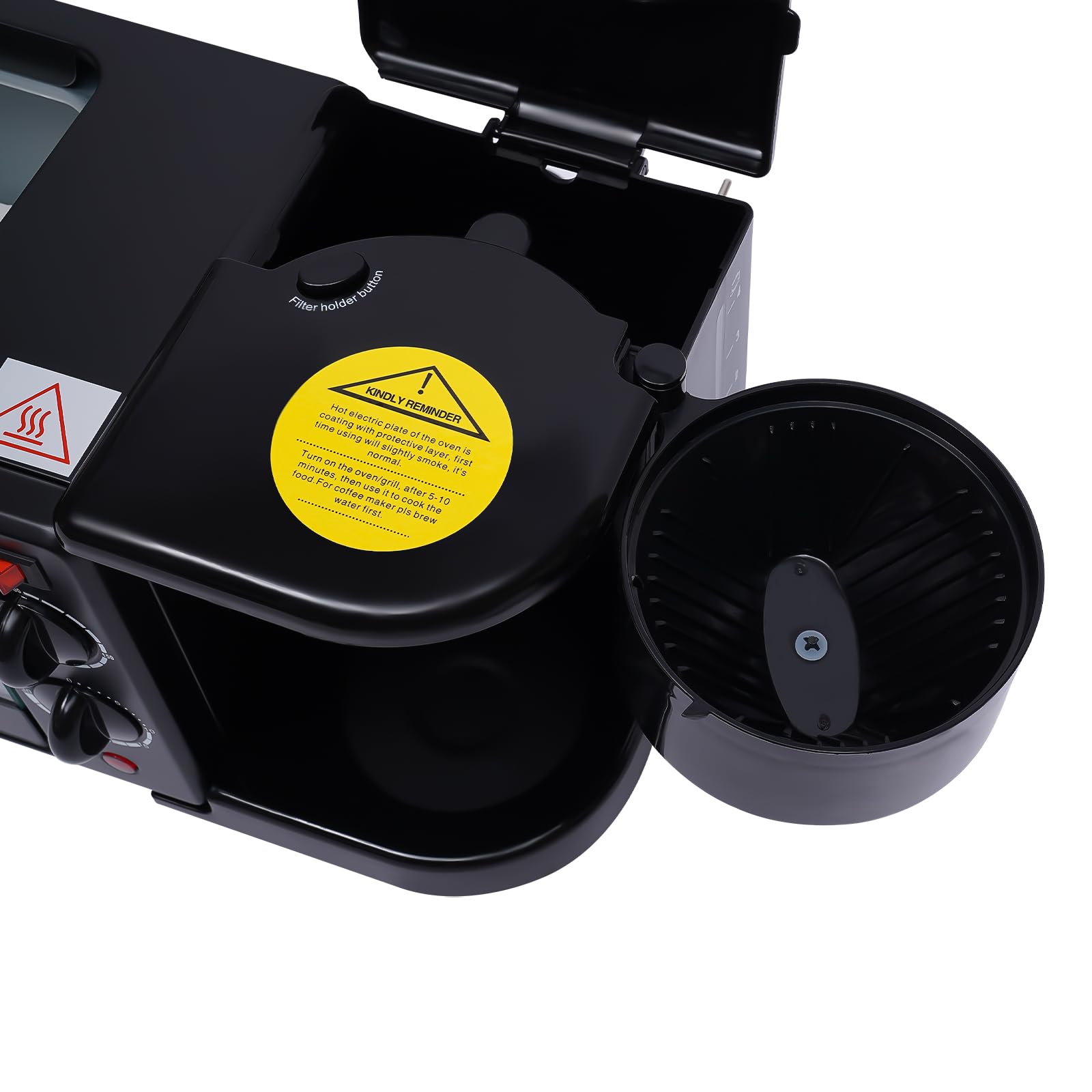 Macchina per la colazione multifunzione 3 in 1, 600 ml, filtro a tramoggia, tostapane, forno 9 l, griglia antiaderente, lavoro separato, timer 0-30 minuti