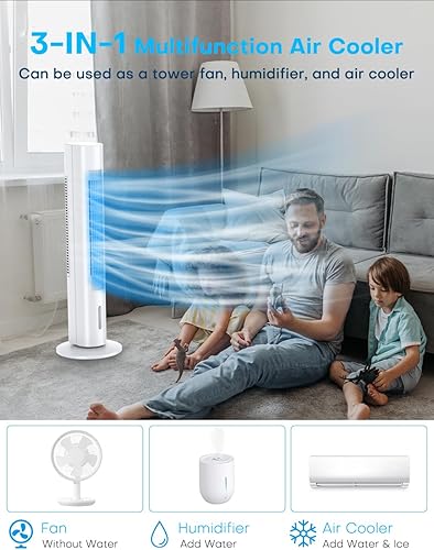 Miniatura 6 de BALKO Enfriador de aire evaporativo de 35 pulgadas, aire acondicionado de pantano mejorado 2024 con modo de enfriamiento, 3 velocidades,