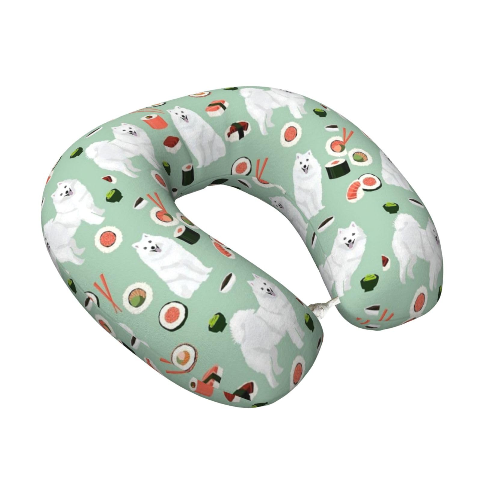 LKYMOH Japanese Spitz Sushi Samoye Dog, Travel Neck Pillow U-Shaped Memory Neck Support Soft Comfortable With Washable Cover For Airplane Car Traveling and Office