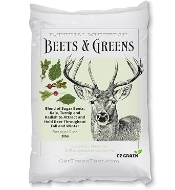 Beets & Greens Deer Food Plot Seed for Fall Planting - Blend of Sugar Beets, Kale, Turnip, Radish and Winter Wheat to Attract and Hold Deer Throughout Fall and Winter 2.5 Pounds Covers 1/2 Acre