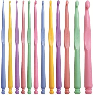 Katech 12 pcs Crochet Hooks Different Sizes (2.0-10.0 mm) Ergonomic Plastic Handle Crochet Knitting Needles Set DIY Craft Yarn Weaving Tools for Crochet Enthusiasts to Make Socks, Hat, Scarf, Bag, Cap