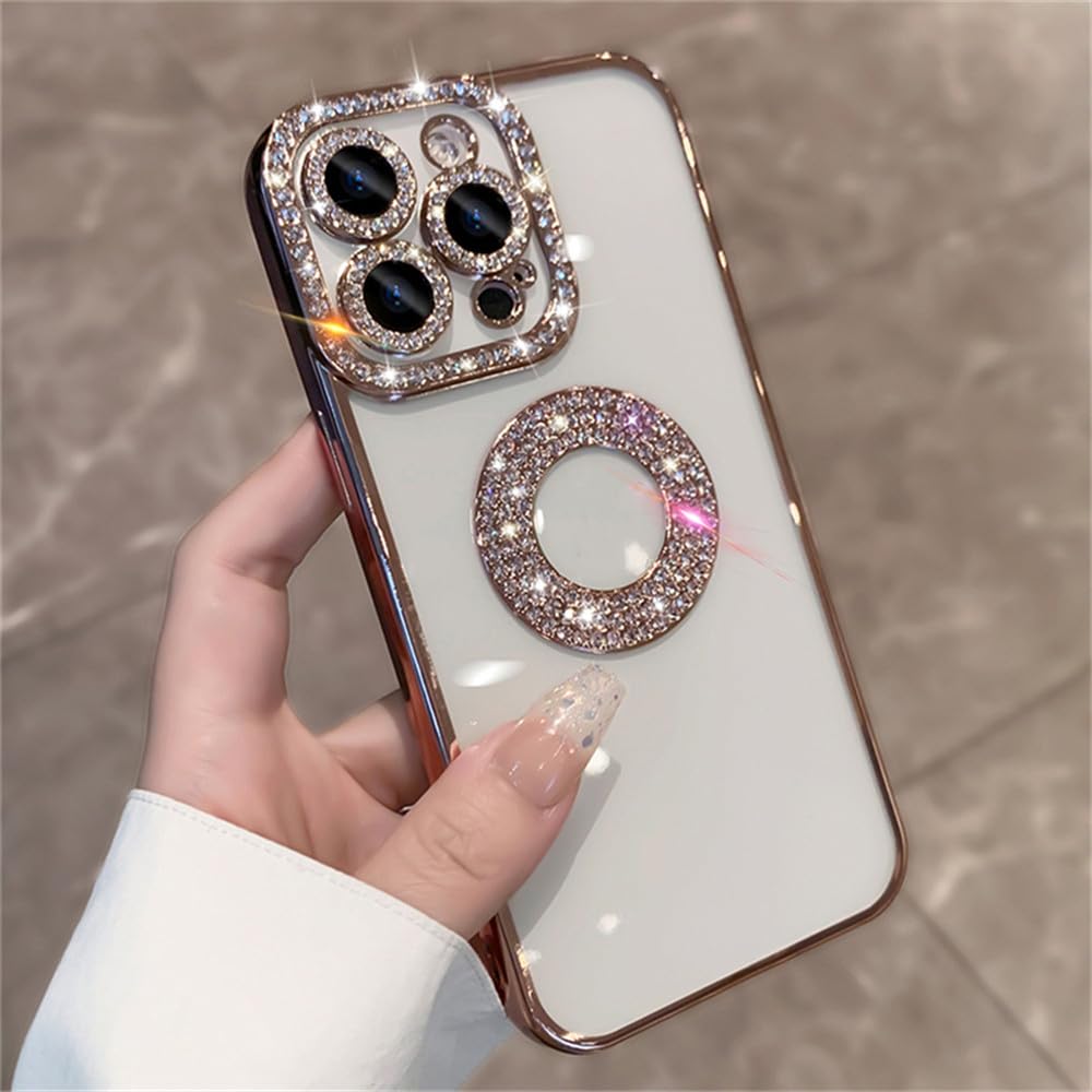 Coque iPhone 11 transparente strass et placage de luxe rose