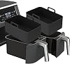 2PCS Silicone Pot for Ninjas Double Air Fryer, Air Fryer Accessories for DZ201, DZ401, Reusable Silicone Air Fryer Liner, Air Fryer Baking Tray BPA Free for Air Fryer, Oven, and Microwave(Black)