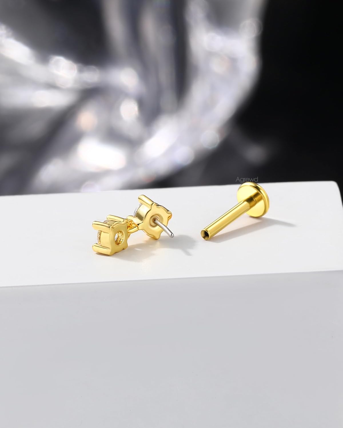 G23 Solid Titanium Flat Back Earrings 16G Gold Plated Cartilage Earrings Stud Push in Helix Earrings for Women Men Dainty Helix Piercing Jewelry 6/8MM - Image 6