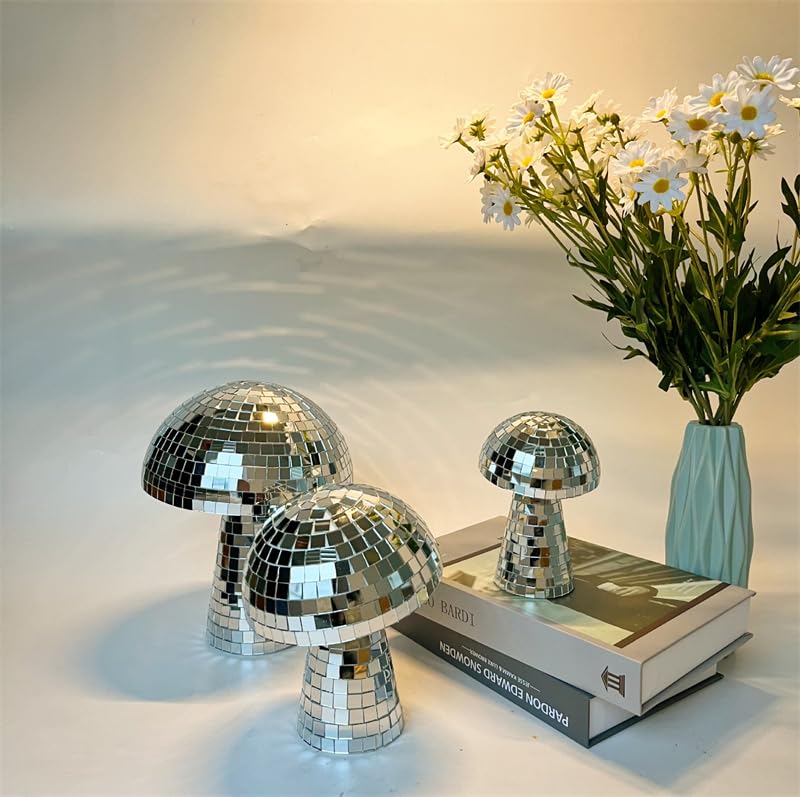 Disco Ball Decoration Mirror Reflective Mushroom Shape Ball Wedding Party Room Table Bar Stage Ornaments DJ Lighting Reflections (Silver, 4