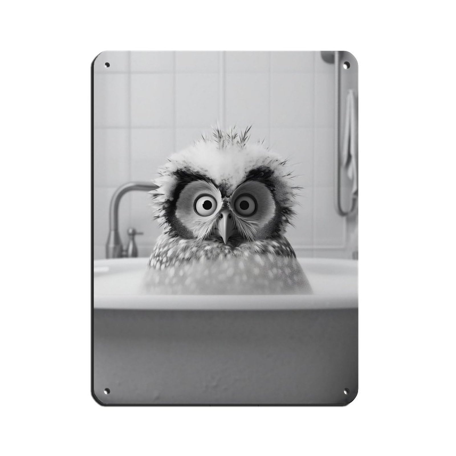 Adorable Owl in Tub Bathroom Art Poster Tin Sign Vintage Metal Pub Club Cafe Bar Home Wall Art Decoration Poster Retro 12x16inch(30x40cm)