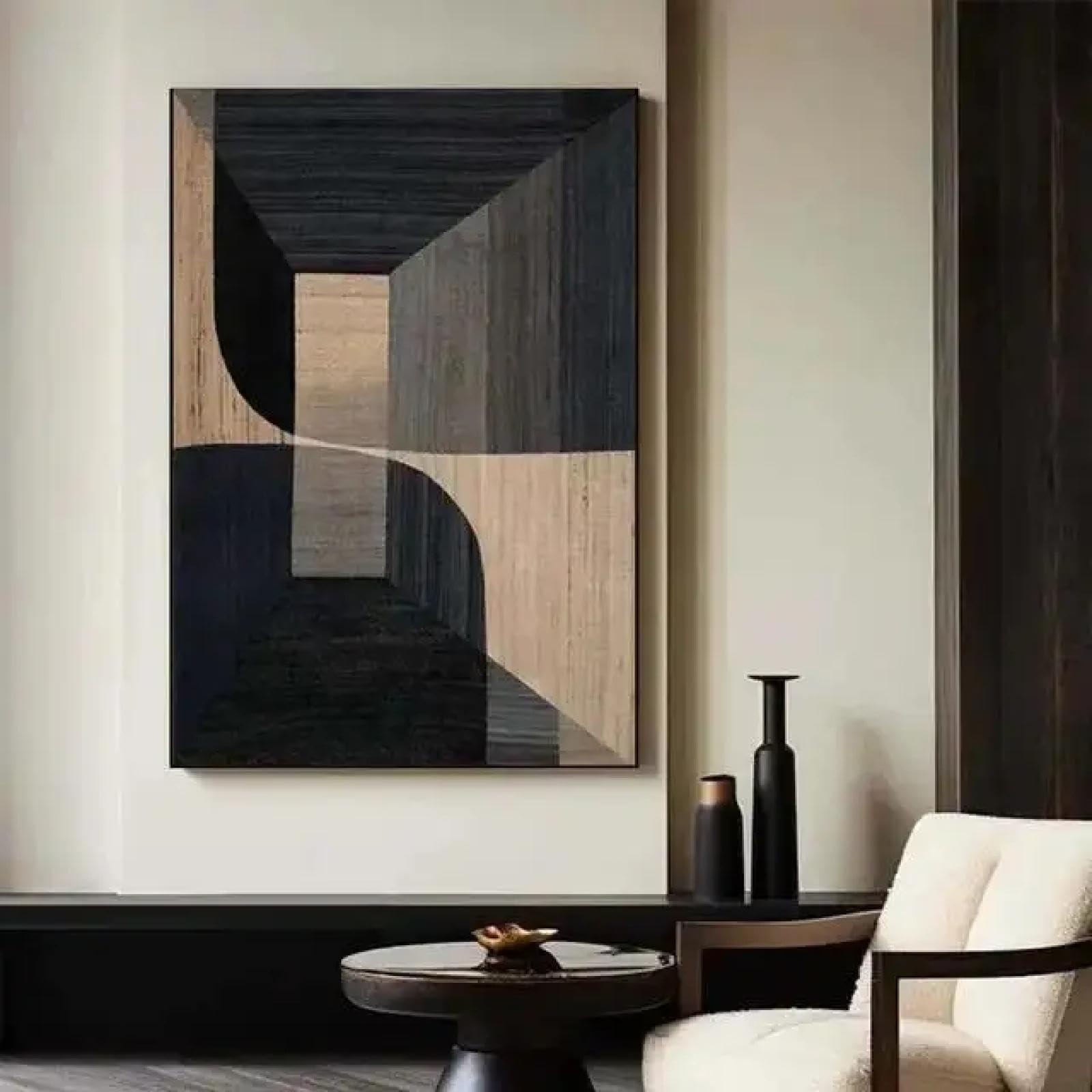 ZHUOYA Wabi Sabi Minimalist Abstract Wall Art Rich Textured Brown Black Canvas Painting for Modern Home Decor Large Neutral Wall 30x50cm InternalFrame