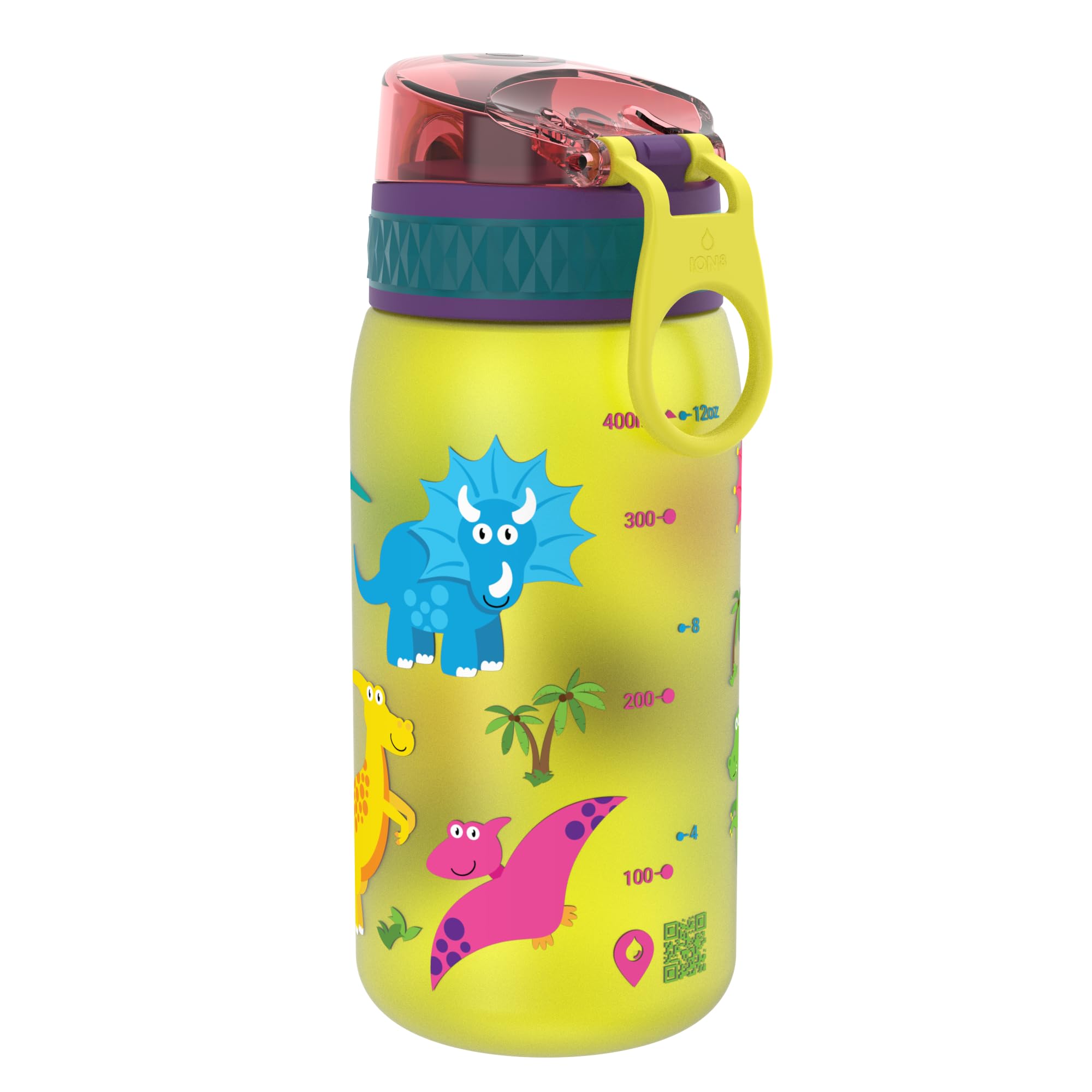 Ion8 Gourde Enfant, Anti-Fuite, Facile à Ouvrir, Verrouillage Sécurisé, Lavable en Lave-Vaisselle, Poignée de Transport, Facile à Nettoyer, Motif Dinosaures