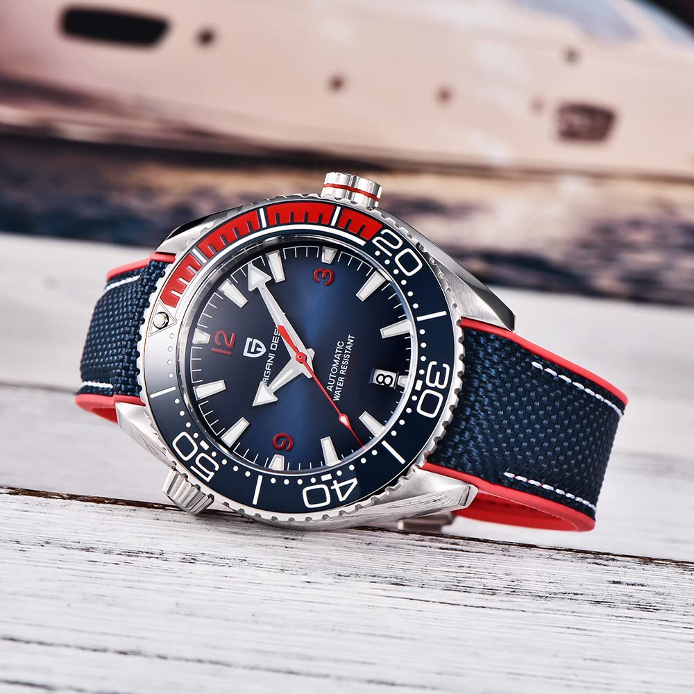 Reloj de pulsera para hombre, diseño Pagani automático, mecánico, de acero inoxidable, reloj de buceo deportivo, movimiento NH35, cristal de zafiro, correa de goma de nailon, reloj elegante para hombres, Cinta Azul, ocio, deportes, moda, negocios, deporte 3