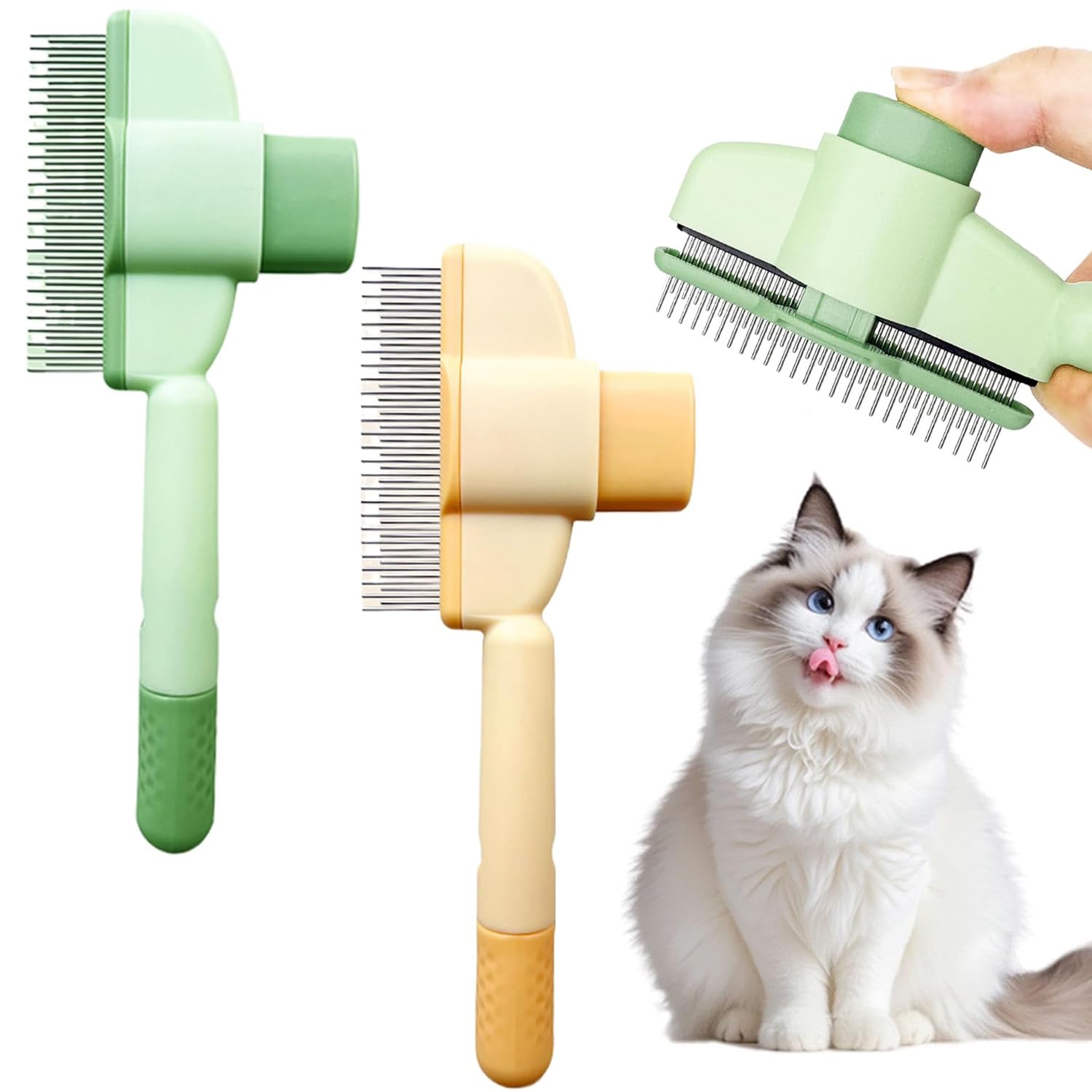 2PCS Pet Combs for Cats Flea Comb for Dogs Stainless Steel Metal Teeth Comb for Pets Shedding and Tangles Durable Self-Cleaning Pet Combs for Grooming