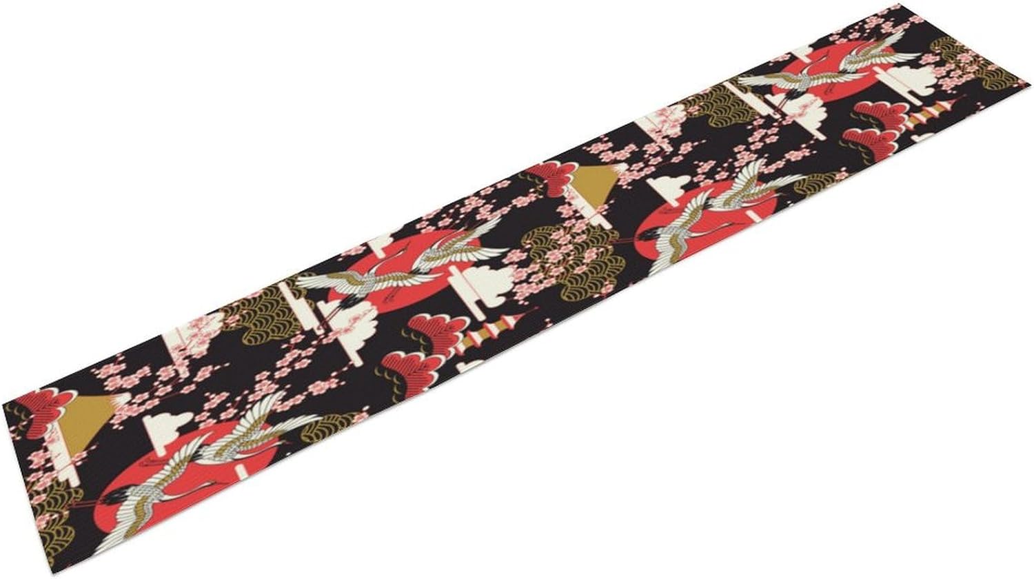 Japanese Table Runner Vintage Asian Cherry Blossom Crane Birds Sun Oriental Chinese Elegant Table Decor Table Top Dining Kitchen Wedding Party 13x120 ln