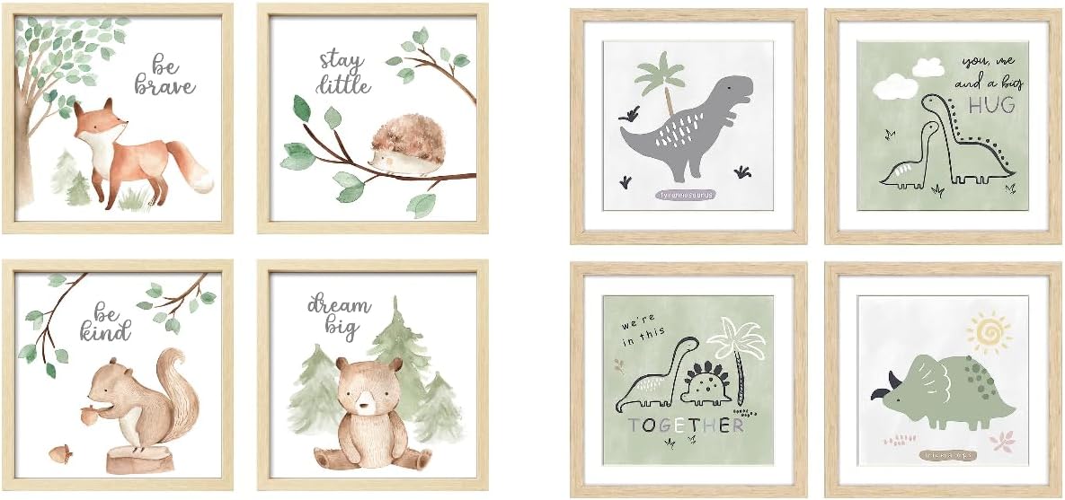 ArtbyHannah 10x10 inch Woodland Nursery Cute Wall Decor and 10x10 inch Framed Baby Nursery Wall Art Decor