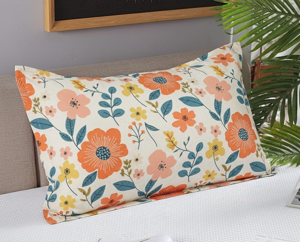 Image of Wakewell Pillow Cover Set of 2 | Standard Size | Soft & Breathable | Machine Washable | Bedroom & Living Room (Pastel Green Floral)