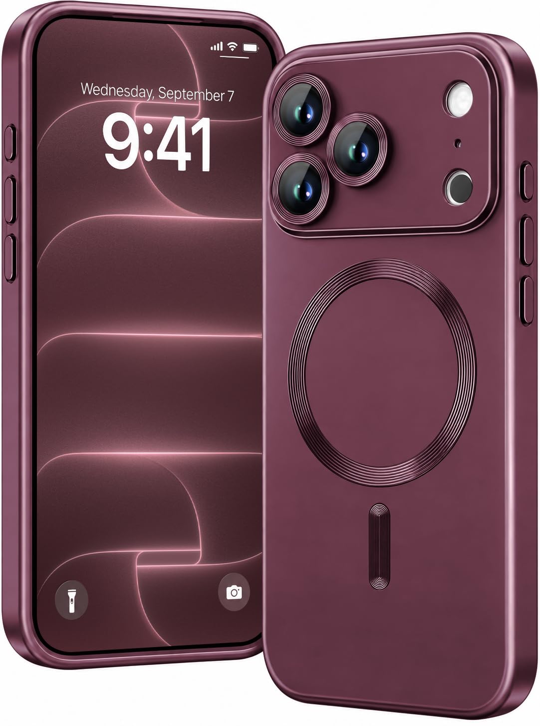 DIZORO Magnetic Case for (iPhone 18 Pro) Case [Compatible with MagSafe][Built-in Camera Lens Protector] Slim Soft Silicone Bumper Shockproof Metallic Luster Back Cover Phone Case (Wine Red)