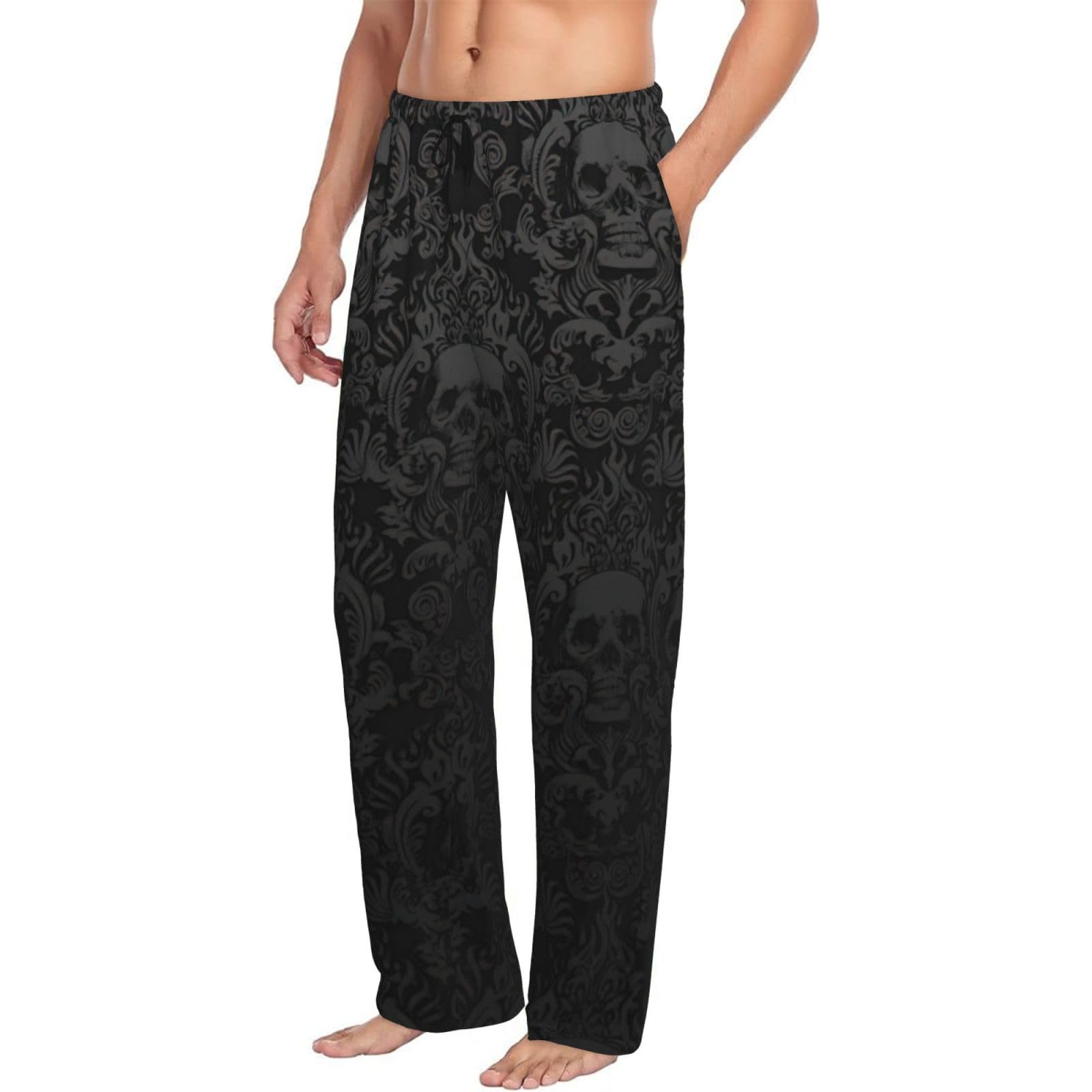 Men's gothic wallpaper skull Print Sleepwear Pajama Pants,soft Drawstring Lounge Sleep Pants with Pockets