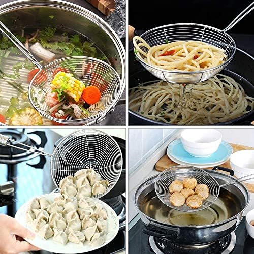 2 Pieces Spider Strainer Skimmer, Aieraczy Skimmer Spoon, Spider Cooking Utensil, Slotted Spoon, Stainless Steel Ladle Wire Spoon for Kitchen Cooking and Frying, Oil Filter, Pasta, Spaghetti, Noodle