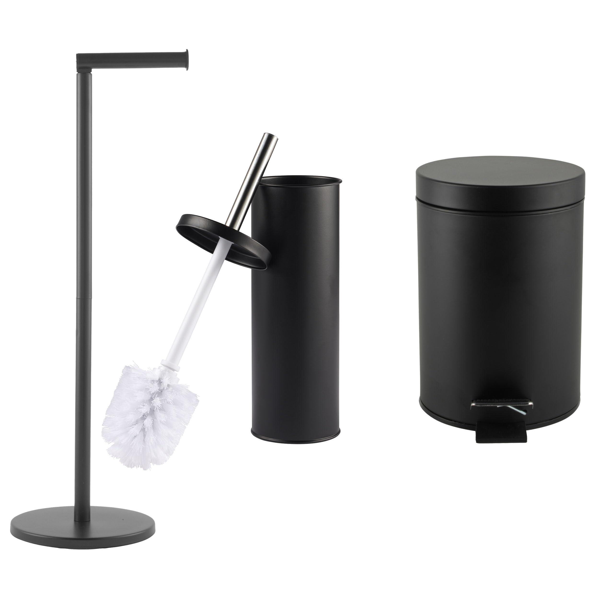Beldray Combo-9038 Bathroom Accessories Set ? 3 Piece With 3L Soft Close Waste Pedal Bin, Toilet Brush & Holder, Freestanding Toilet Roll Holder,