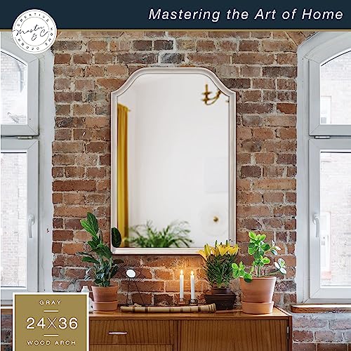 Image of MCS Master & Co. Arched Wall Mirror, 24x36, Gray Woodgrain | Solid Wood Arched Wall Mirror, Gray Woodgrain Frame For Bathroom, Bedroom & Living Room