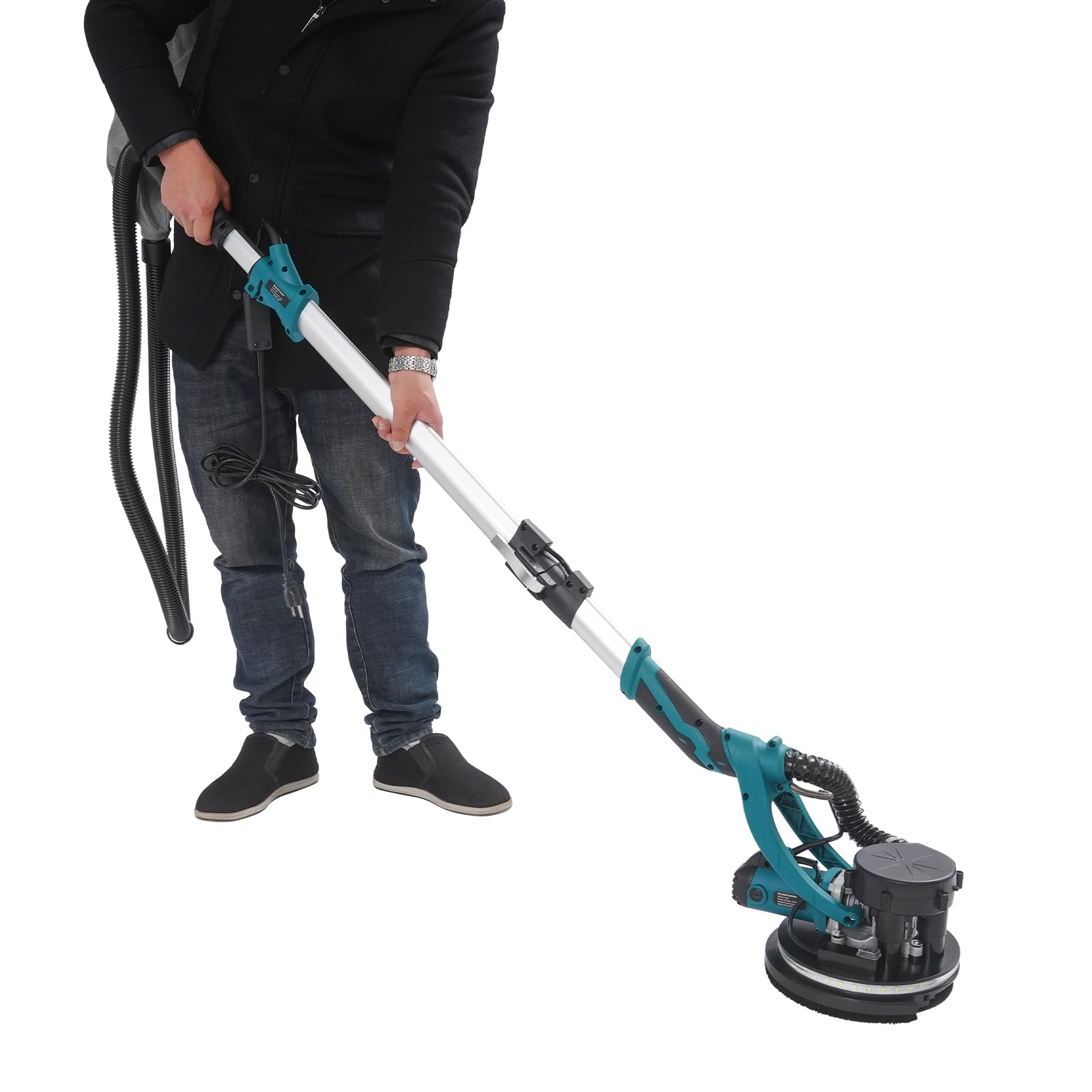 Drywall Sander,850W Electric Drywall Sander Tool with Vacuum Dust Collection LED Light 6 Variable Speed 800-2800RPM Extendable Handle for Wall, Floor, Popcorn Ceiling Removal(Lake Blue)