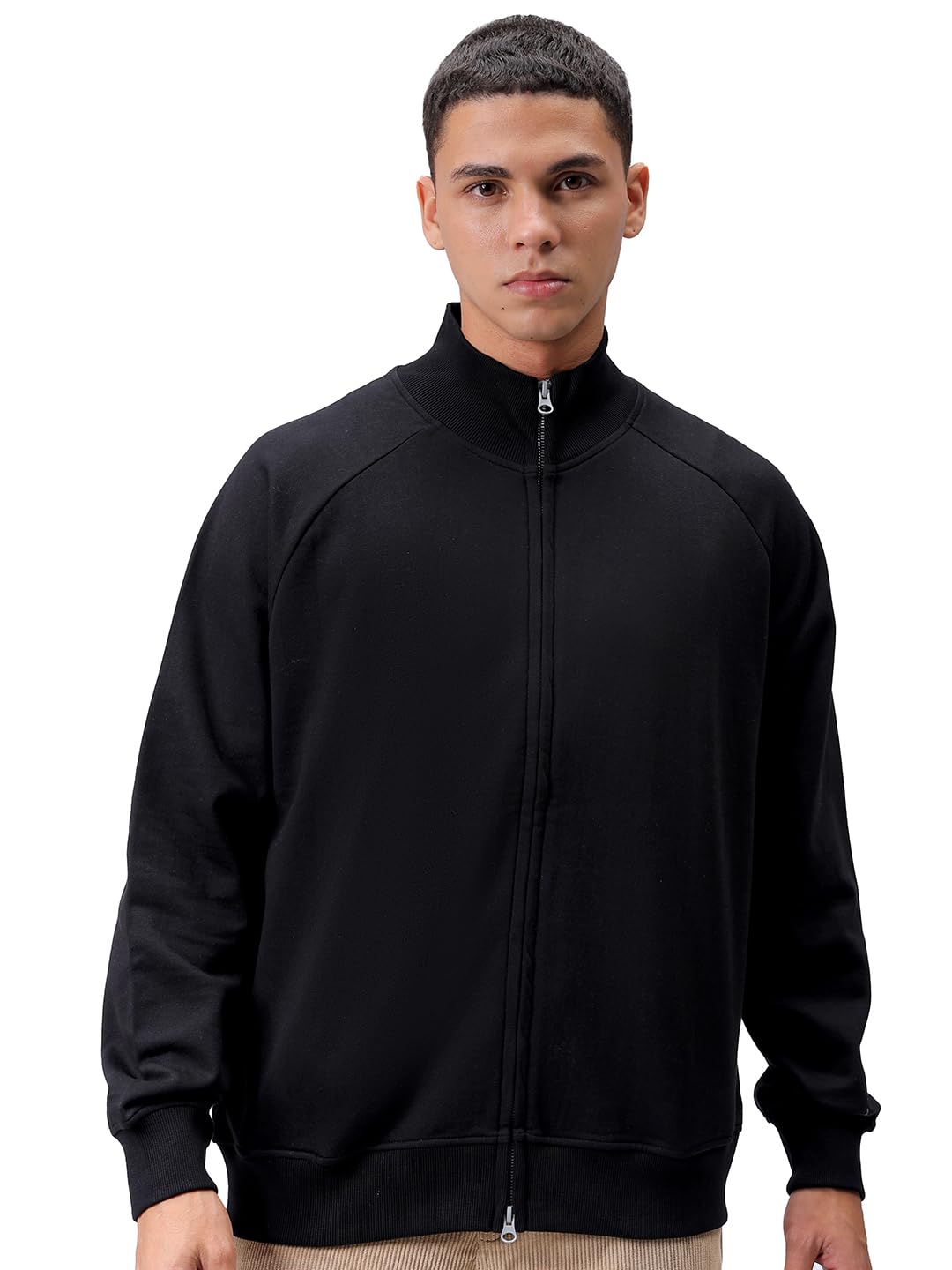the indian garage co Men Relaxed Fit Solid High Neck Front Open High Neck Sweatshirt-picture-28