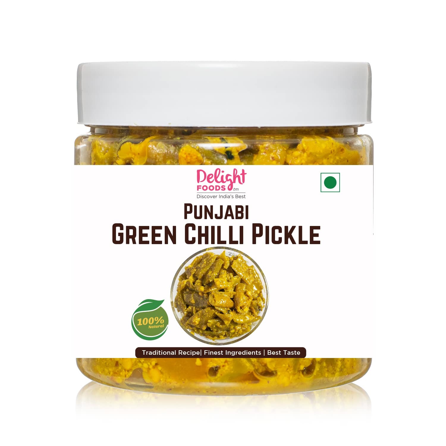 Delight Foods Punjabi Green Chilli Pickle 350g |Hari Mirchi Achaar| Indian Preserve, Chutney, UppinKai, Chakna