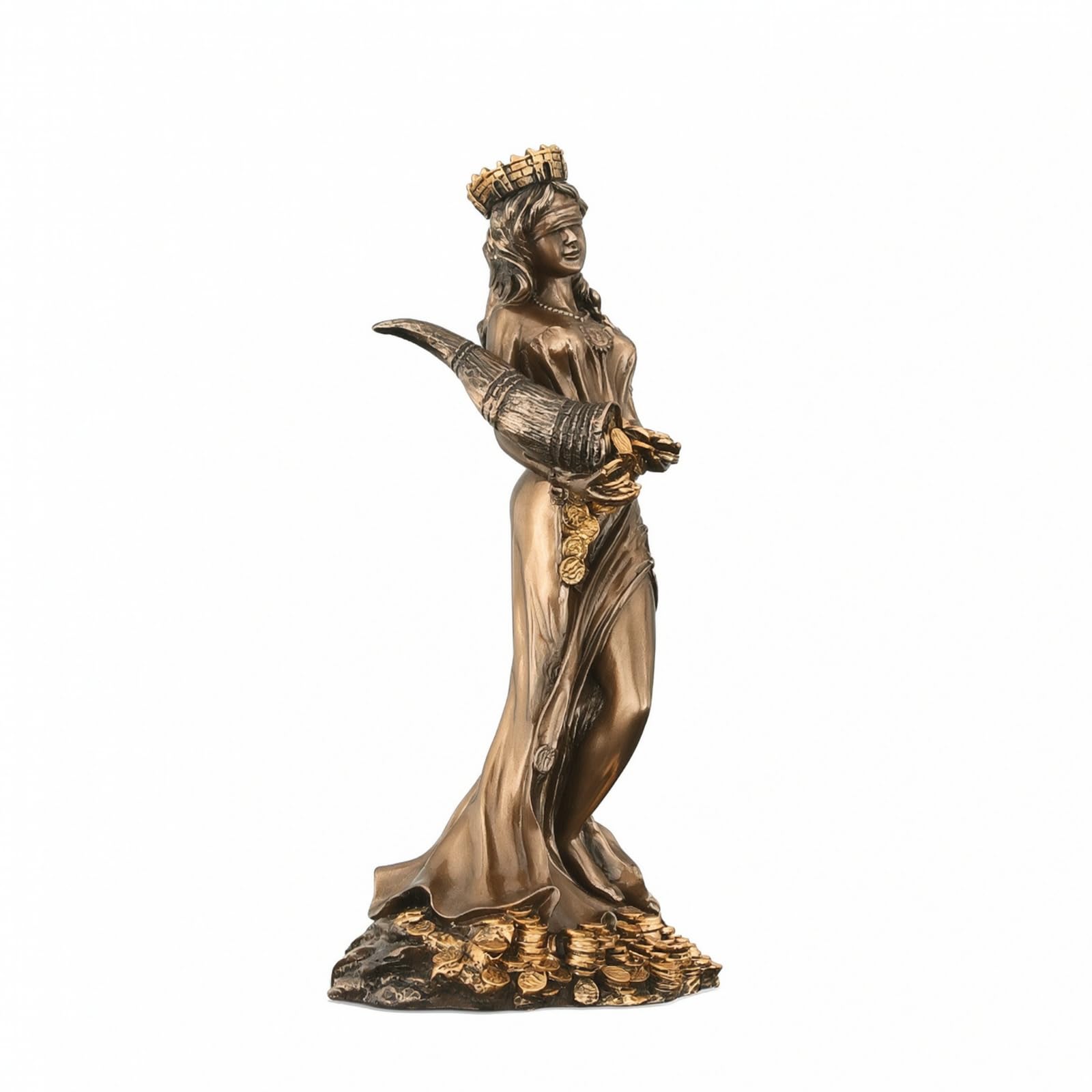 Della Fortuna Bendata con Cornucopia Ornamentale Scultura Dipinta a Mano Figura Decorativa per Ufficio, Statua Della Dea Del Destino - Piccola Resina + Polvere Di Rame