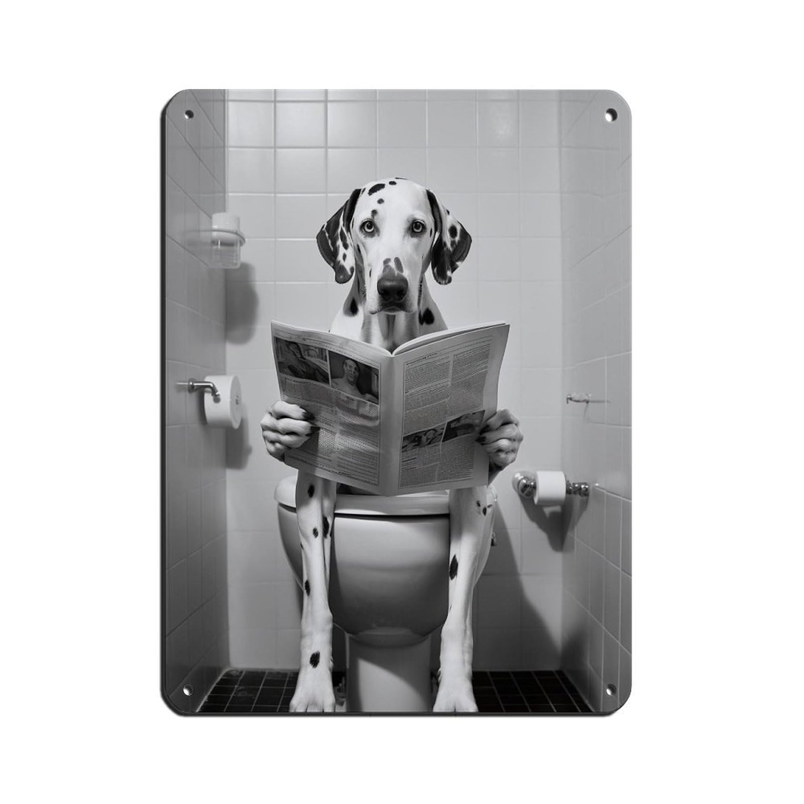 Lxwnze 30L X 40W Cm Dalmatian, Funny Bathroom Decor Retro Poster Metal Tin Sign Chic Art Retro Iron Painting Bar People Cave Cafe Family Garage Poster Wall Decoration 12X16inch(30X40cm)