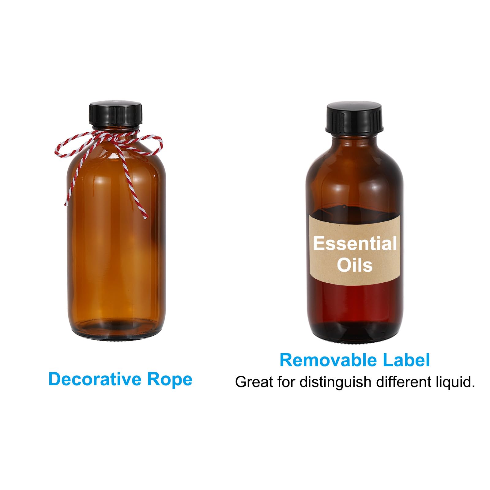 PATIKIL Frascos De Muestra De Vidrio De 8 Onzas (240 ml), 12 Piezas Frascos Redondos Con Tapón De Policono Negro, 12 Piezas Etiquetas, Cuerda Para Líquidos Reactivos, Aceites.